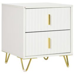 HOMCOM Bedside Table with 2 Drawers, Side End Table, Nightstand with Metal Frame for Living Room, Bedroom, White