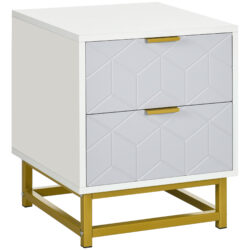 HOMCOM Bedside Table with 2 Drawers, Side Table, Bedside Cabinet with Steel Frame for Living Room, Bedroom, Grey and White Aosom UK