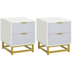 HOMCOM Bedside Table with 2 Drawers, Side Table, Bedside Cabinet with Steel Frame for Living Room, Bedroom, Set of 2, Grey and White Aosom UK