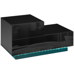 HOMCOM Bedside Table with LED: High-Gloss Front, Remote-Controlled RGB Lighting, Drawers for Bedroom, Black Aosom UK