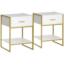 HOMCOM Bedside Tables, Set of 2, Modern Nightstands with Drawer & Shelf, Bedroom Furniture, White Aosom UK