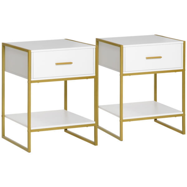 HOMCOM Bedside Tables, Set of 2, Modern Nightstands with Drawer & Shelf, Bedroom Furniture, White Aosom UK