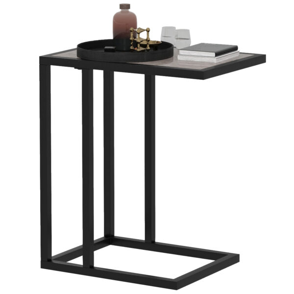HOMCOM C Shape Bedside Table w/Metal Frame Marble-Effect Top Sofa Narrow Snack End Table for Living Room, Grey Aosom UK