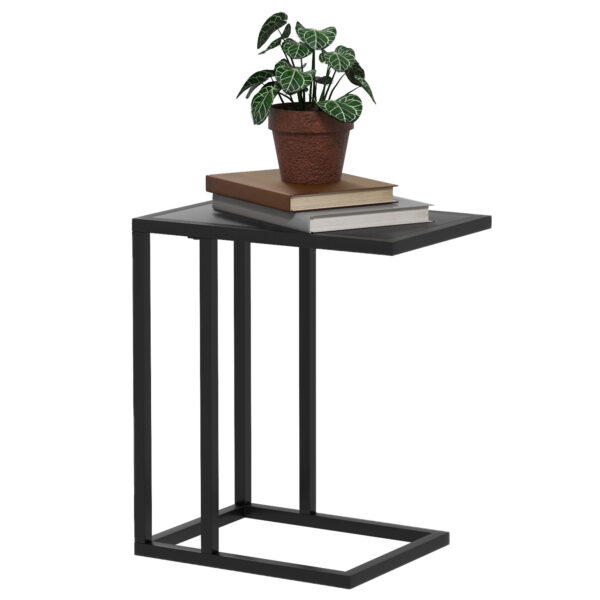 HOMCOM C Shape Bedside Table w/Metal Frame Wood-Effect Top Sofa Narrow Snack End Table for Living Room, Black Aosom UK