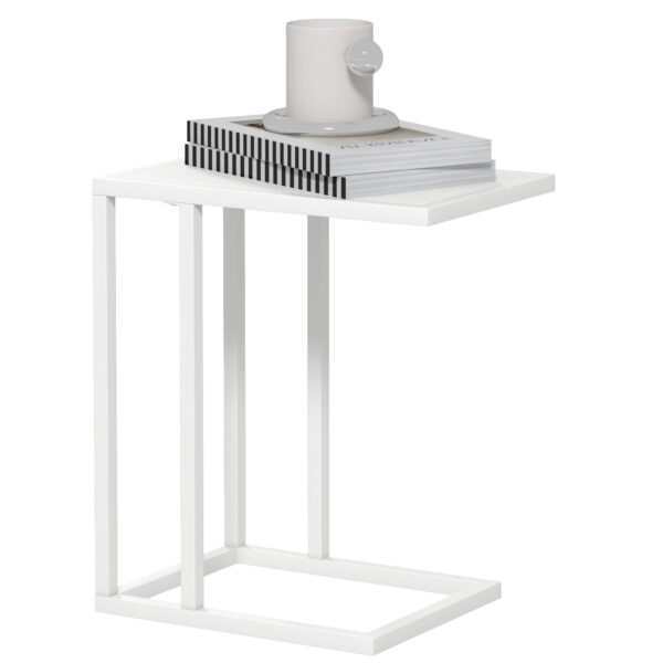 HOMCOM C Shape Bedside Table w/Metal Frame Wood-Effect Top Sofa Narrow Snack End Table for Living Room, White Aosom UK
