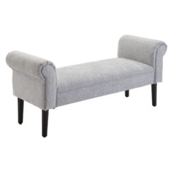 HOMCOM Chaise Lounge Sofa, Linen Fabric Cover, Wooden Leg, Arm Bench for Bed End or Window Seat, Light Grey Aosom UK