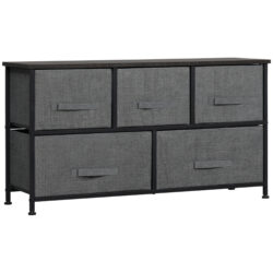 HOMCOM Chest of Drawers, 5 Drawer Fabric Dresser with Steel Frame, Adjustable Feet, Storage Organizer Unit for Bedroom, Living Room, Dark Grey