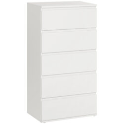 HOMCOM Chest of Drawers: 5 Drawer Storage Cabinet, Freestanding Tower Unit, Bedroom & Lounge, Pristine White