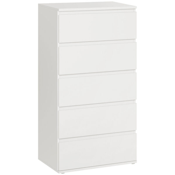 HOMCOM Chest of Drawers: 5 Drawer Storage Cabinet, Freestanding Tower Unit, Bedroom & Lounge, Pristine White