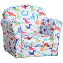 HOMCOM Children Armchair Kids Sofa Tub Chair Seat Cartoon Dinosaur Pattern Bedroom Flannel Wooden Frame Non-slip Playroom Seater Aosom UK