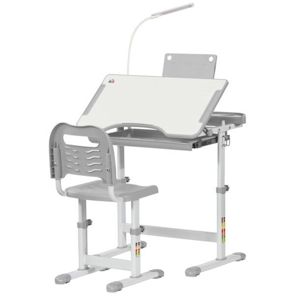 HOMCOM Children's Study Desk Set: USB Lamp, Storage Drawer, Activity Table for Arts & Crafts, Grey & White Aosom UK