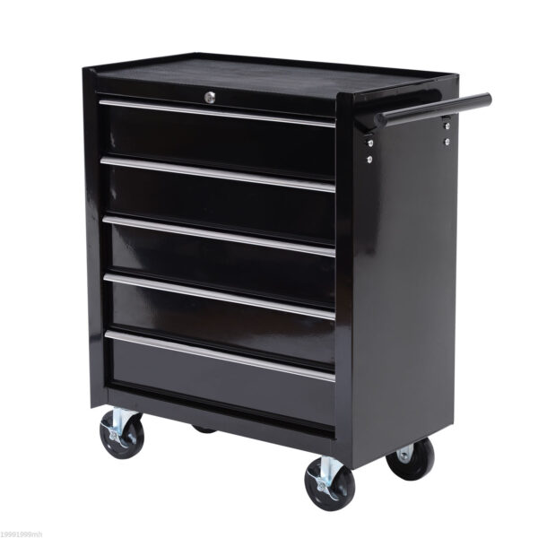 HOMCOM Cold Rolled Steel 5-Drawer Rolling Tool Storage Cabinet Tool Chest Black Aosom UK