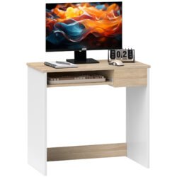 HOMCOM Compact Computer Table with Keyboard Tray Drawer Study Office Working Gaming Writing Desk, Oak Colour Aosom UK