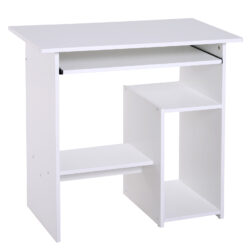 HOMCOM Compact Computer Table with Keyboard Tray, Storage Shelf, Wooden Computer Desk for Home Office, Modern Corner Table, White Aosom UK