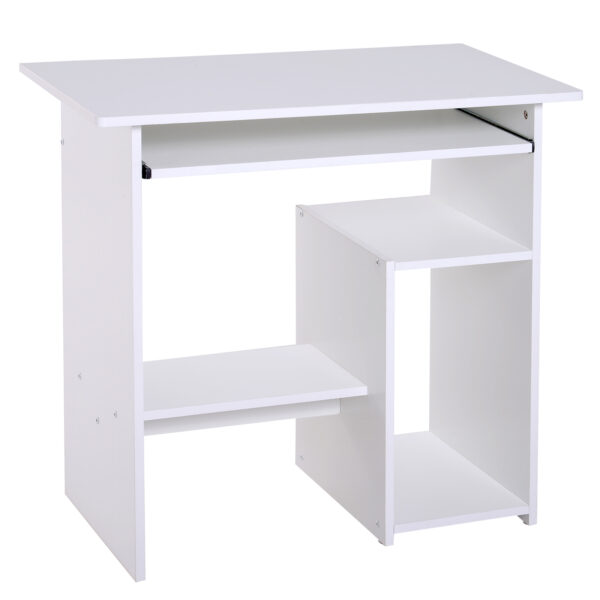 HOMCOM Compact Computer Table with Keyboard Tray, Storage Shelf, Wooden Computer Desk for Home Office, Modern Corner Table, White Aosom UK
