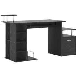 HOMCOM Computer Desk PC Workstation with Drawer Shelves CPU Storage Rack Home Office Furniture (BLACK) Aosom UK
