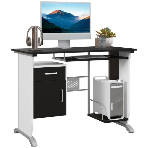 HOMCOM Computer Desk with Sliding Keyboard Tray Storage Drawers and Host Box Shelf Home Office Workstation (Black) Aosom UK
