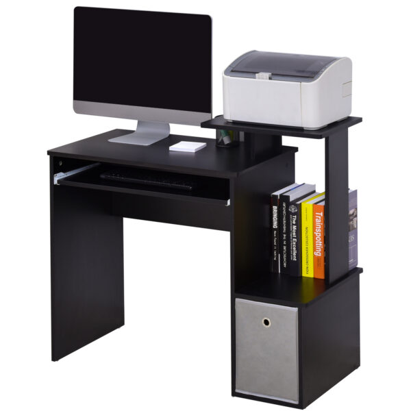 HOMCOM Computer Table with Keyboard Tray, Drawer, Shelf, Wooden Computer Desk, Home Office Workstation, Study Gaming Desk, Black Aosom UK