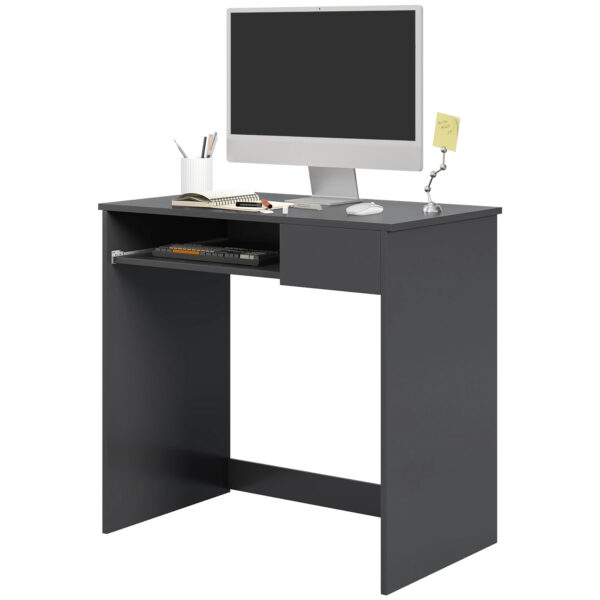 HOMCOM Computer Table with Keyboard Tray and Drawer, Compact Computer Desk, Study Desk, Writing Desk for Home Office, Grey Aosom UK