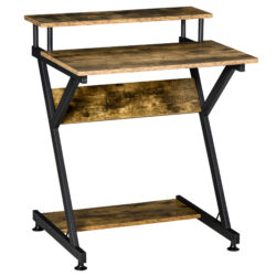 HOMCOM Computer Table with Monitor Shelf & Storage, Compact R-Shaped Workstation for Home Office, Study or Gaming, Rustic Brown Aosom UK