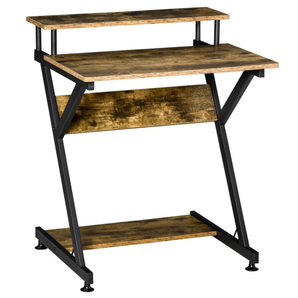 HOMCOM Computer Table with Monitor Shelf & Storage, Compact R-Shaped Workstation for Home Office, Study or Gaming, Rustic Brown Aosom UK