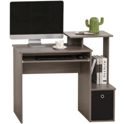 HOMCOM Computer Table with Sliding Keyboard Tray, Storage Drawer & Shelf, Home Office PC Desk, Computer Desk, Grey Aosom UK