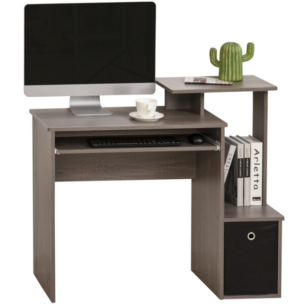 HOMCOM Computer Table with Sliding Keyboard Tray, Storage Drawer & Shelf, Home Office PC Desk, Computer Desk, Grey Aosom UK