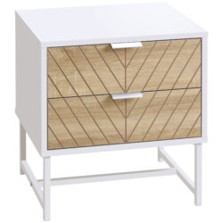 HOMCOM Contemporary Bedside Cabinet: White & Oak Nightstand with 2 Drawers, Metal Frame, Sofa Side Table Aosom UK