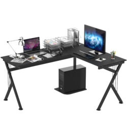 HOMCOM Corner Computer Desk, L-Shaped Desk with CPU Stand, Home Office Laptop Haven, Study Workstation, Black Aosom UK