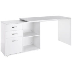 HOMCOM Corner Computer Desk with Drawer, Shelf, and File Cabinet, L-Shaped Workstation, Home Office Desk, White Aosom UK