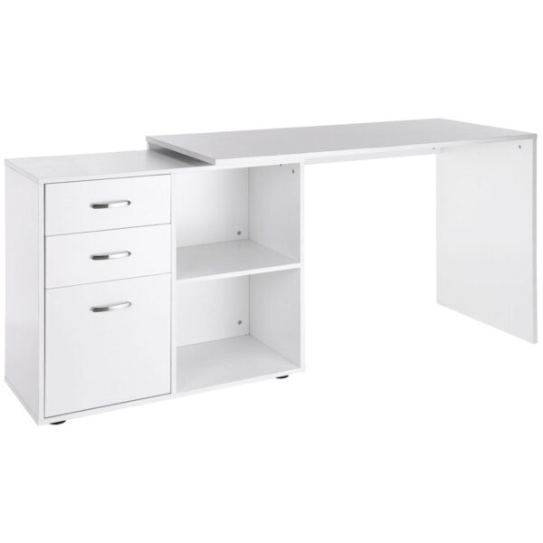 HOMCOM Corner Computer Desk with Drawer, Shelf, and File Cabinet, L-Shaped Workstation, Home Office Desk, White Aosom UK