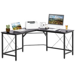 HOMCOM Corner Gaming Desk L-Shape Computer PC Workstation Home Office Three Worktop Writing Table 76x150cm Black Aosom UK