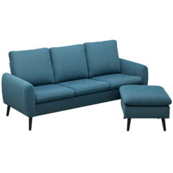 HOMCOM Corner Sofa with Reversible Chaise Lounge, Corduroy Fabric 3 Seater Sofa Settee with Scatter Back, Left/Right Hand for Living Room, Blue