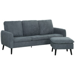 HOMCOM Corner Sofa with Reversible Chaise Lounge, Corduroy Fabric 3 Seater Sofa Settee with Scatter Back for Living Room, Charcoal Grey