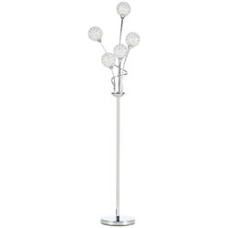 HOMCOM Crystal Floor Standing Lamp with 5-Light , Floor Lights for Living Room & Bedroom, Modern Silver Design, Silver Aosom UK