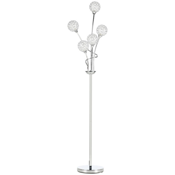 HOMCOM Crystal Floor Standing Lamp with 5-Light , Floor Lights for Living Room & Bedroom, Modern Silver Design, Silver Aosom UK