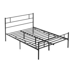 HOMCOM Double Metal Bed Frame with Headboard and Footboard, Solid Bedstead Base, Metal Slat Support, Underbed Storage Space, Black Aosom UK