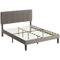 HOMCOM Double Velvet-Feel Headboard Bed Frame - Grey Aosom UK
