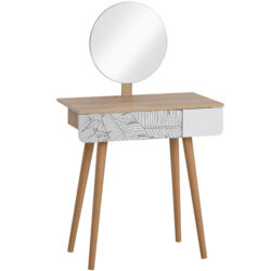 HOMCOM Dressing Table with Drawer and Mirror height adjustable Wooden Oak Color Bedroom Dressing Room Elegant and Durable Aosom UK