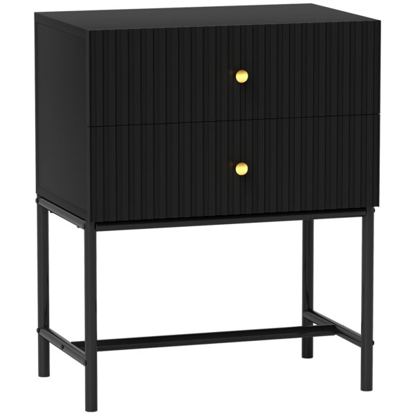 HOMCOM Elegant Two-Drawer Bedside Table - Black