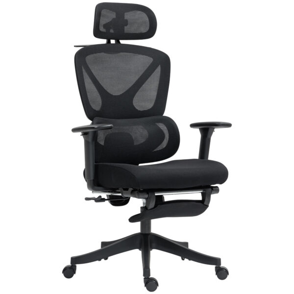 HOMCOM Executive Office Chair, Ergonomic Mesh Desk Chair with 3D Armrests, Rotatable Headrest, Adjustable Lumbar Support for Home Office, Black