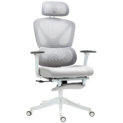 HOMCOM Executive Office Chair, Ergonomic Mesh Desk Chair with 3D Armrests, Rotatable Headrest, Adjustable Lumbar Support for Home Office, Grey