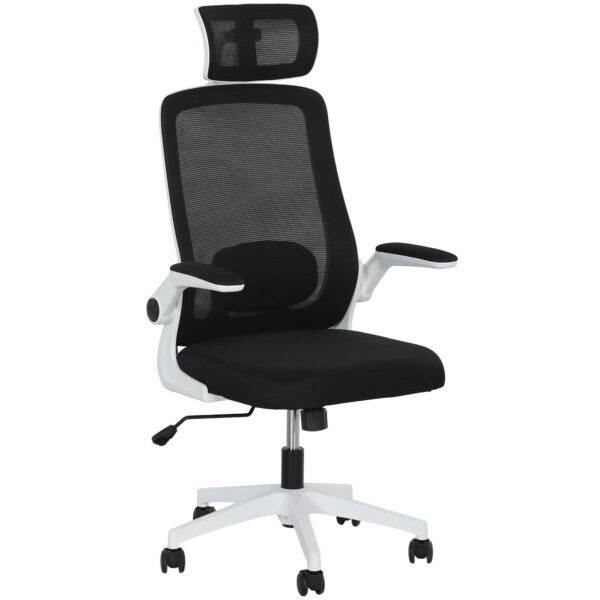 HOMCOM Executive Office Chair, Ergonomic Mesh High Back Desk Chair with Flip-up Armrest, Lumbar Support, Rotatable Headrest for Home Study, Black