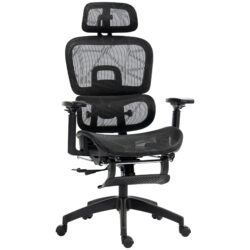 HOMCOM Executive Office Chair, Ergonomic Mesh High Back Desk Chair with Lumbar Support, Reclining Function, 3D Armrest, Headrest, Footrest, Black