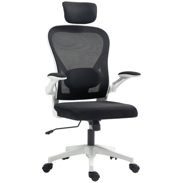 HOMCOM Executive Office Chair, Ergonomic Mesh High Back Desk Chair with Rotatable Headrest, Adjustable Lumbar Support for Home Study, Black