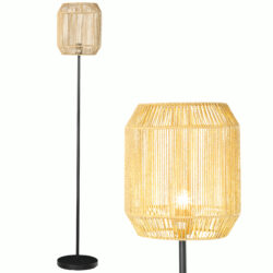 HOMCOM Farmhouse Standing Lamp, Floor Lamps with Hand Woven Rattan Lampshade for Living Room Aosom UK