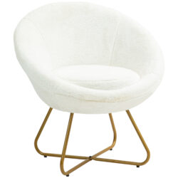 HOMCOM Faux Fur Accent Chair, Upholstered Comfy Chair with Non-Slip Footpads, Seat Cushion for Bedroom, Living Room and Office, White