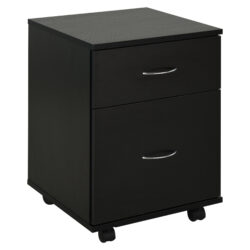 HOMCOM File Cabinet Cupboard Storage with Two Drawers, Table Storage Box with Wheels, Cabinet Bedside Table Storage Box, Black Aosom UK