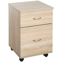 HOMCOM File Cabinet Cupboard Storage with Two Drawers, Table Storage Box with Wheels, Cabinet Bedside Table Storage Box, Oak Aosom UK