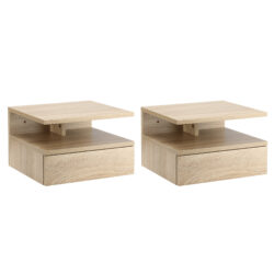 HOMCOM Floating Bedside Cabinet with Drawer and Open Shelf, Wall Mounted Nightstands, Bedside Table with Storage, Oak Tone Aosom UK